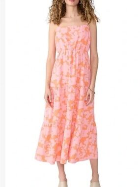 Sanctuary Pink and Orange Floral Strapless Maxi Dress (Large)